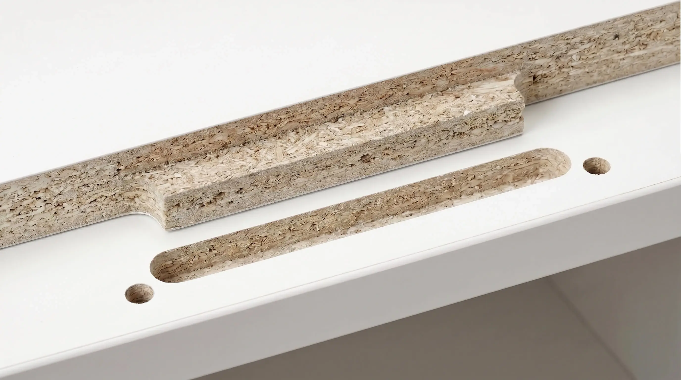 Close-up of a blind dado joint in a custom cabinet, showing precise hidden-groove joinery for a seamless, high-end furniture finish.